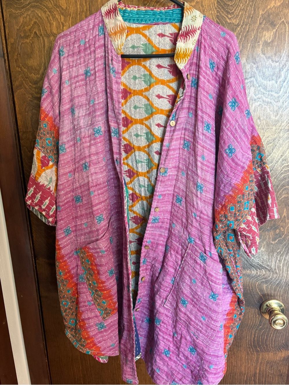 Boho Pink Kantha-Style Lightweight Jacket
